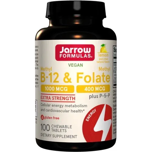 Вітаміни B-12, B-9 Jarrow Formulas Methyl B-12 & Methyl Folate 1000 mcg/400 mcg, 100 жувальних таблеток - Лимон з P-5-P