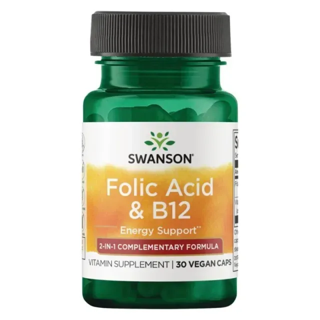 Вітаміни Swanson Folic Acid & B12, 30 вегакапсул