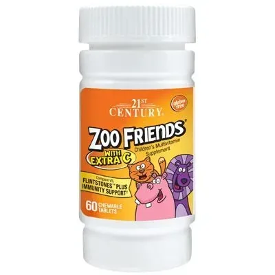 Вітаміни та мінерали 21st Century Zoo Friends with Extra C, 60 таблеток