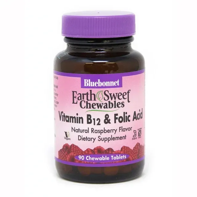 Вітаміни та мінерали Bluebonnet Nutrition Earth Sweet Chewables Vitamin В12 and Folic Acid, 90 жувальних таблеток