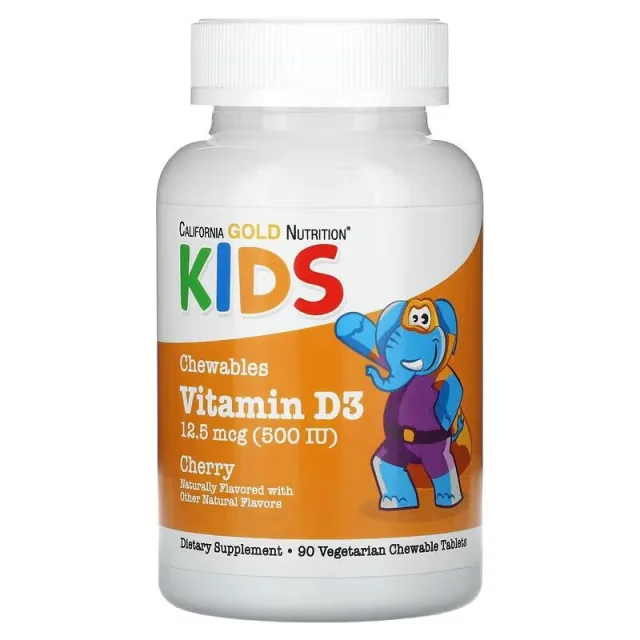 Вітаміни та мінерали California Gold Nutrition Kids Vitamin D3 12.5 mcg (500 IU), 90 жувальних таблеток - Вишня