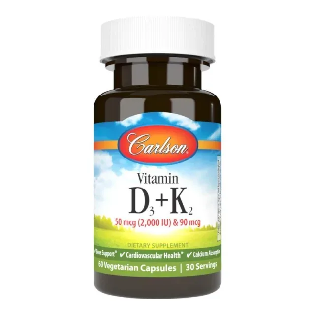 Витамины и минералы Carlson Labs Vitamin D3 + K2, 60 вегакапсул