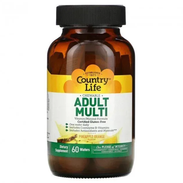 Витамины и минералы Country Life Adult Multi, 60 жевательных таблеток - Ананас-апельсин