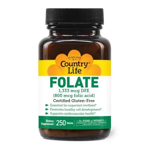 Вітаміни та мінерали Country Life Folic Acid, 250 таблеток