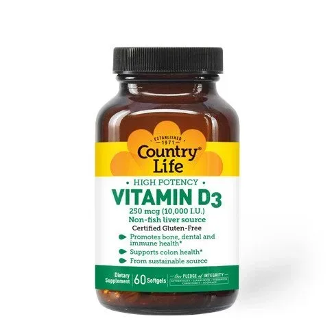 Вітаміни та мінерали Country Life High Potency Vitamin D3 10000 IU, 60 капсул