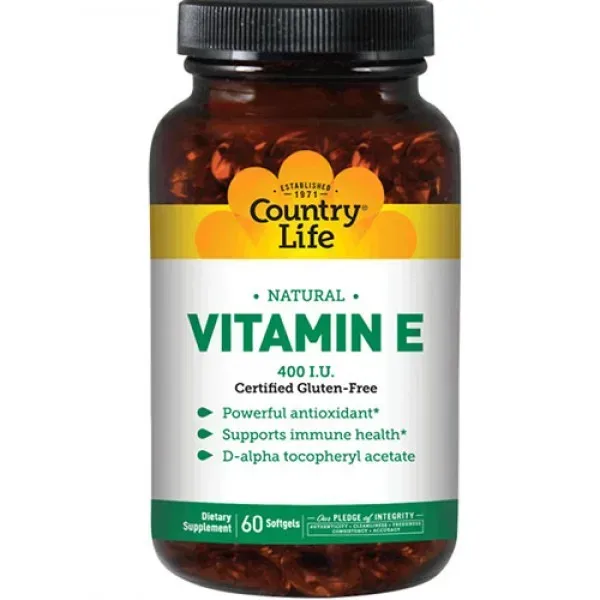 Вітаміни та мінерали Country Life Vitamin E 400 IU Natural, 60 капсул