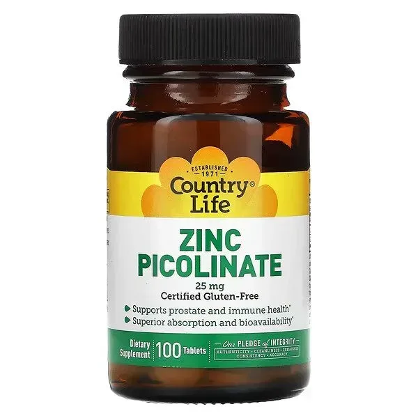 Витамины и минералы Country Life Zinc Picolinate 25 mg, 100 таблеток