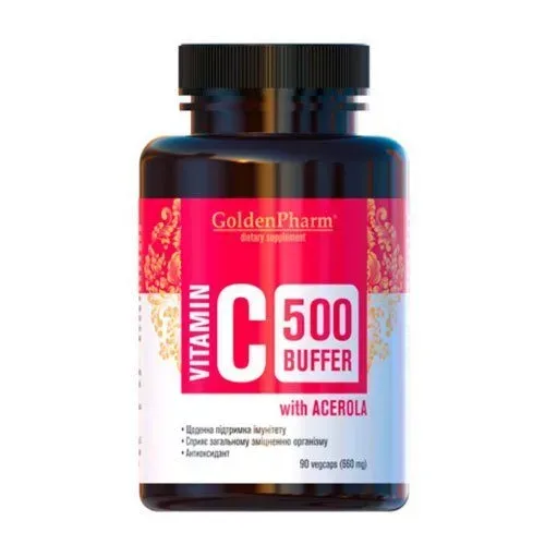 Вітаміни та мінерали Golden Pharm Vitamin C 500 mg Buffer with Acerola, 90 капсул
