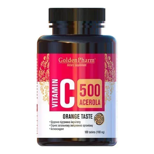 Вітаміни та мінерали Golden Pharm Vitamin C 500 mg with Acerola, 100 таблеток - Полуниця