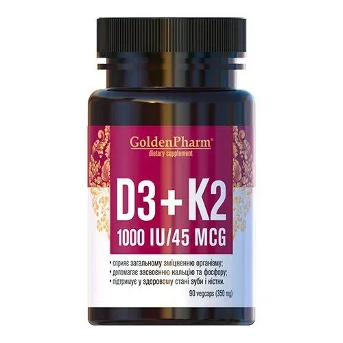 Вітаміни та мінерали Golden Pharm Vitamin D3 + K2, 90 вегакапсул