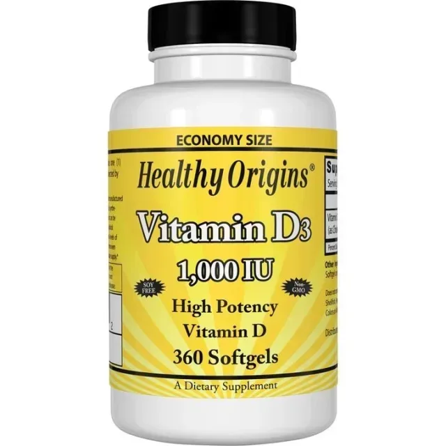 Витамины и минералы Healthy Origins Vitamin D3 1000 IU, 360 капсул