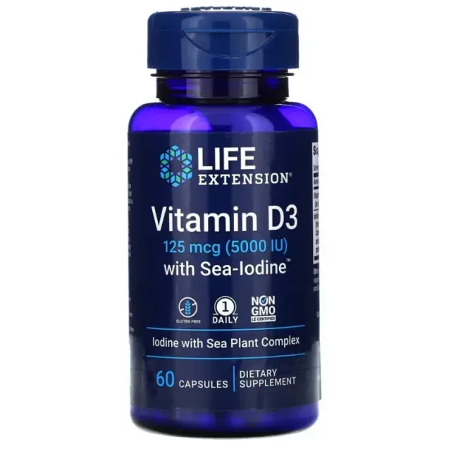 Вітаміни та мінерали Life Extension Vitamin D3 5000 IU with Sea-Iodine, 60 капсул