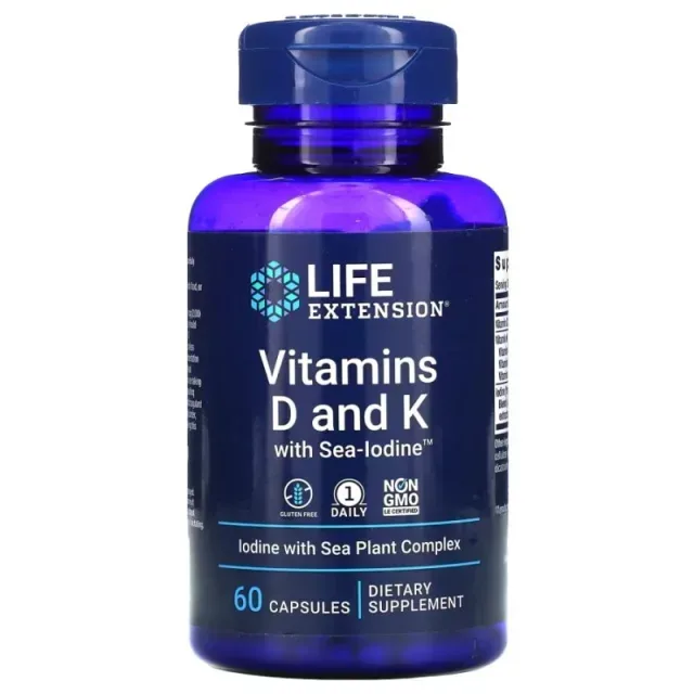 Вітаміни та мінерали Life Extension Vitamins D and K with Sea-Iodine, 60 капсул