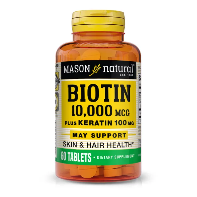 Вітаміни та мінерали Mason Natural Biotin 10000 mcg Plus Keratin, 60 таблеток