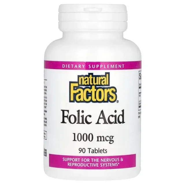 Вітаміни та мінерали Natural Factors Folic Acid 1000 mcg, 90 таблеток