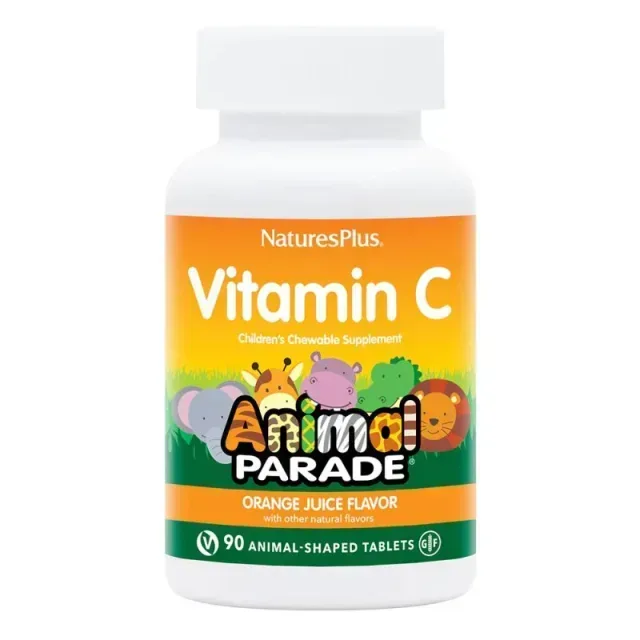 Вітаміни та мінерали Natures Plus Animal Parade Vitamin C Children’s Chewables, 90 жувальних таблеток - Апельсин