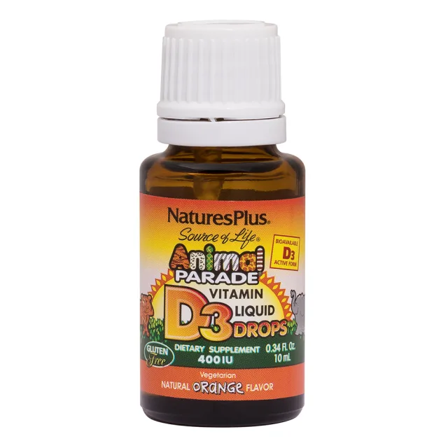 Вітаміни та мінерали Natures Plus Animal Parade Vitamin D3 400 IU Liquid Drops, 10 мл - Апельсин