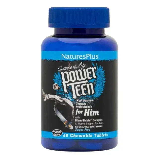 Вітаміни та мінерали Natures Plus Power Teen for Him, 60 жувальних таблеток - Лісова ягода