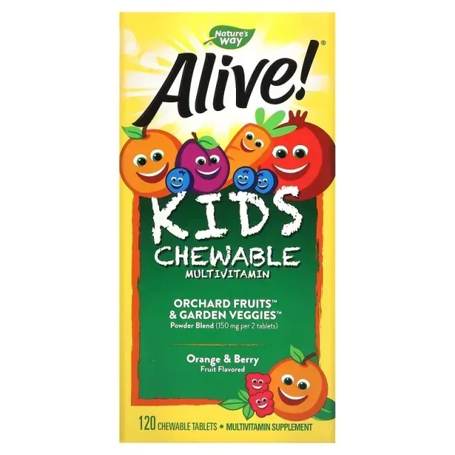 Витамины и минералы Nature's Way Alive! Kids Chewable Multivitamin, 120 жевательных таблеток - Апельсин-ягоды