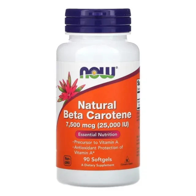 Витамины и минералы NOW Natural Beta Carotene 25000 IU, 90 капсул