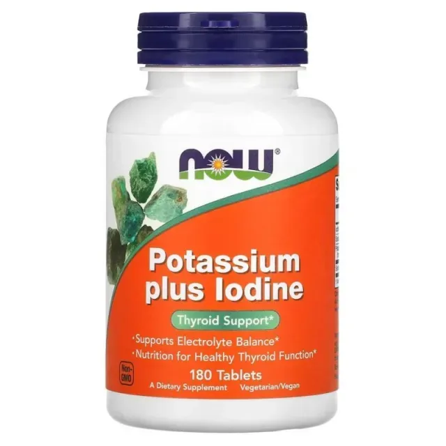 Вітаміни та мінерали NOW Potassium plus Iodine, 180 таблеток