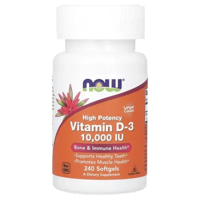 Вітаміни та мінерали NOW Vitamin D3 10000 IU High Potency, 240 капсул