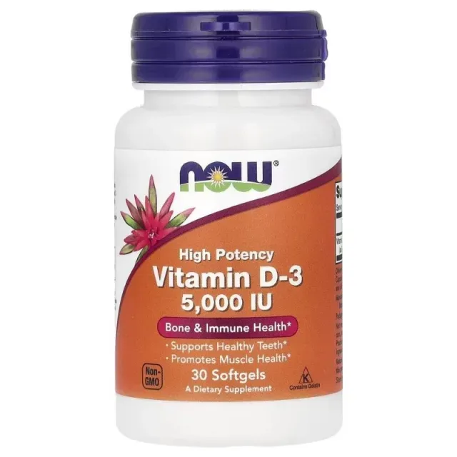 Вітаміни та мінерали NOW Vitamin D3 5000 IU High Potency, 30 капсул