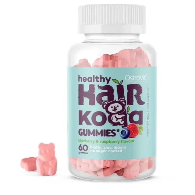 Вітаміни та мінерали OstroVit Healthy Hair Koala Gummies, 60 желейок, Чорниця-малина