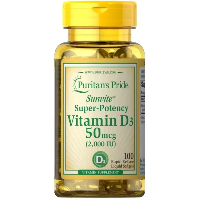 Витамины и минералы Puritan's Pride Vitamin D3 2000 IU, 100 капсул