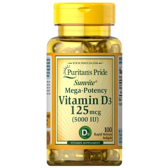 Вітаміни та мінерали Puritan's Pride Vitamin D3 5000 IU, 100 капсул