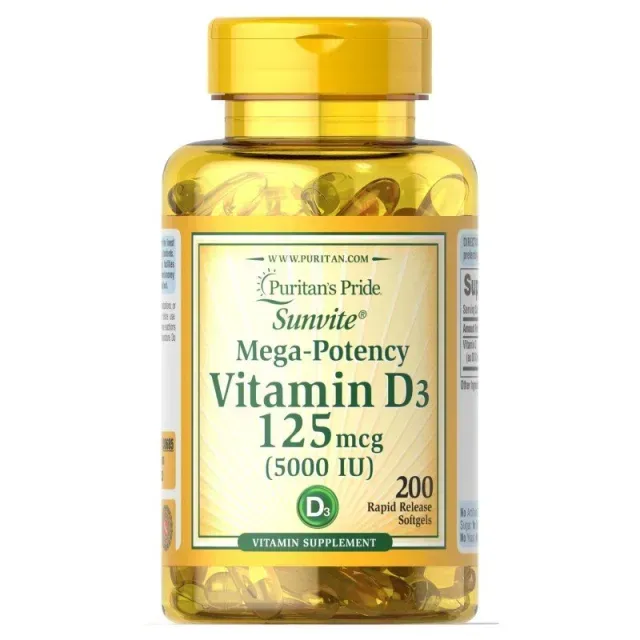 Витамины и минералы Puritan's Pride Vitamin D3 5000 IU, 200 капсул