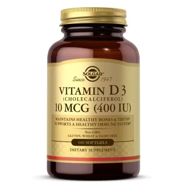Витамины и минералы Solgar Vitamin D3 10 mcg, 100 капсул