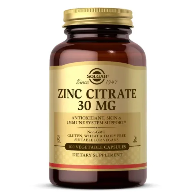 Витамины и минералы Solgar Zinc Citrate 30 mg, 100 вегакапсул