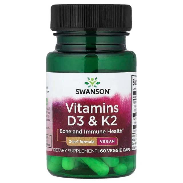 Вітаміни та мінерали Swanson Vitamins D3 & K2 (2000 IU & 75 mcg), 60 вегакапсул