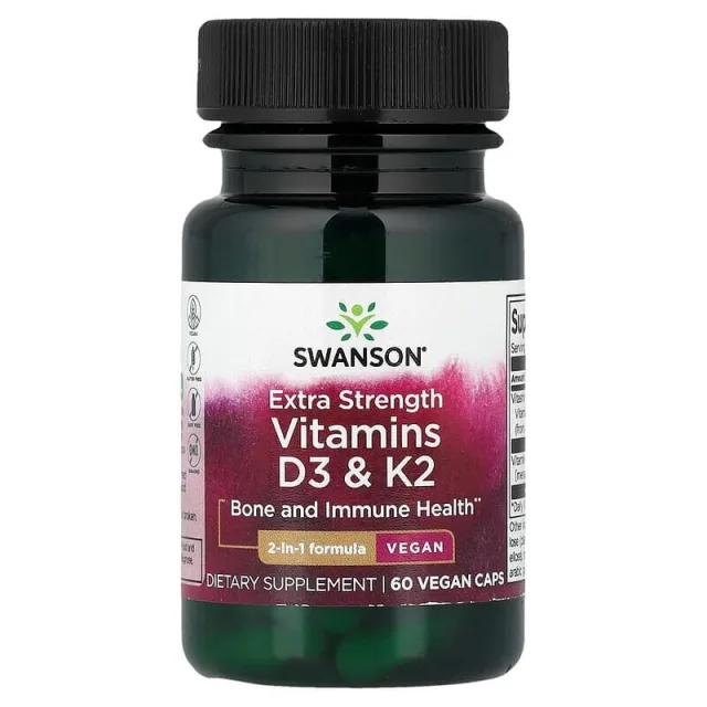 Вітаміни та мінерали Swanson Vitamins D3 & K2 Extra Strength, 60 вегакапсул