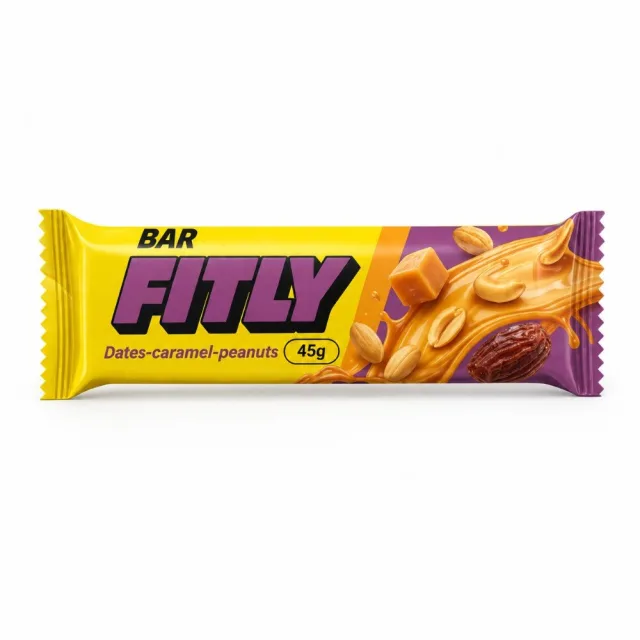 Углеводный батончик Fitly Bar No Added Sugar, 45 грамм - Финик-арахис-карамель