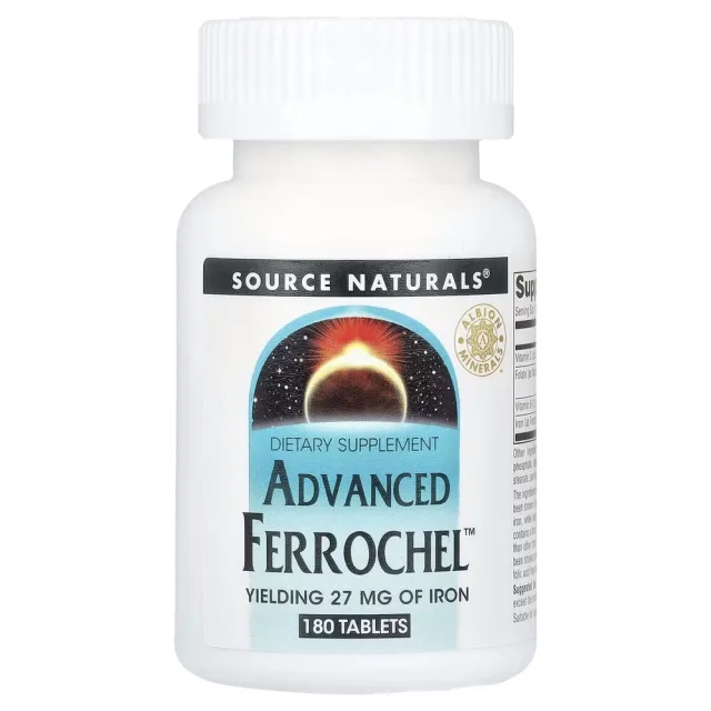 Хелатне залізо Source Naturals Advanced Ferrochel, 180 таблеток з вітамінами В та С
