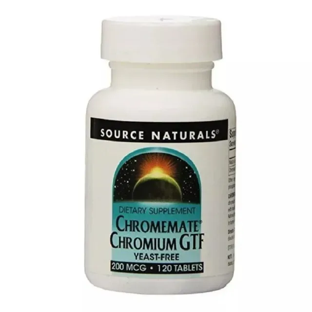 Хром Source Naturals Chromemate Chromium GTF 200 mcg Yeast-Free, 120 таблеток