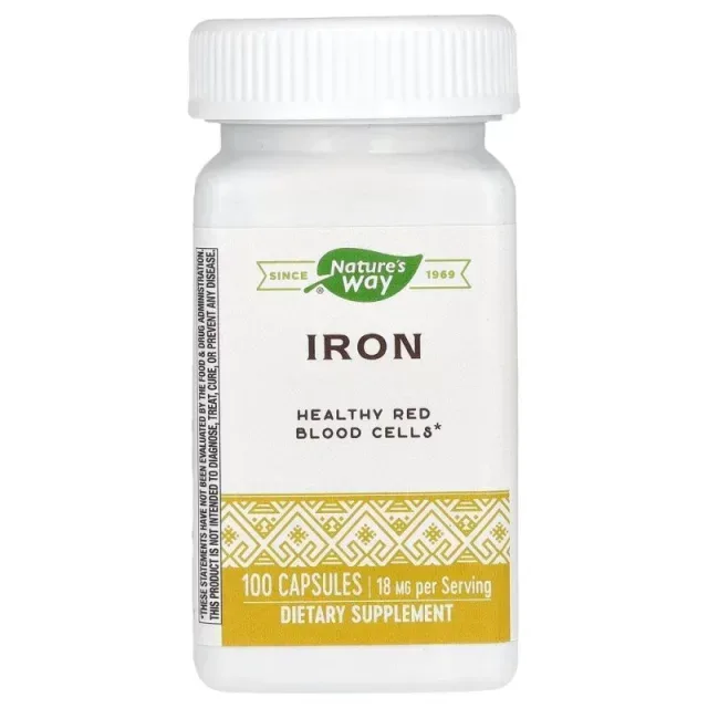 Залізо Nature's Way Iron 18 mg, 100 капсул для підтримки рівня гемоглобіну