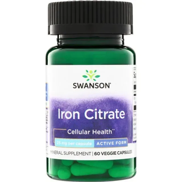 Залізо у формі цитрату Swanson Iron Citrate 25 mg, 60 вегакапсул