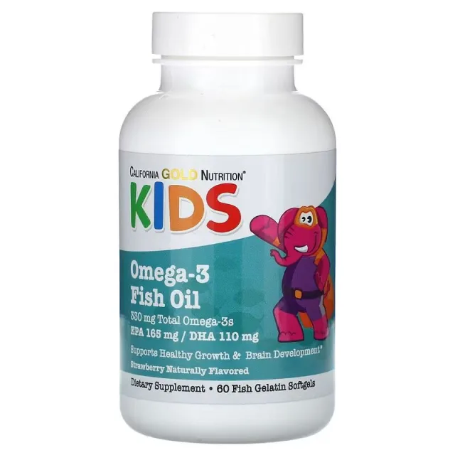 Жирні кислоти California Gold Nutrition Kids Omega-3 Fish Oil Chewables, 60 рибних капсул - Вишня