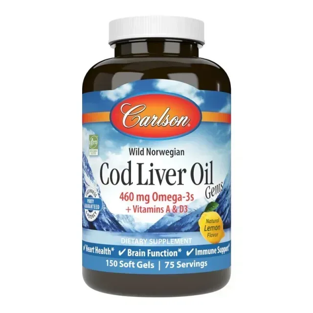 Жирні кислоти Carlson Labs Cod Liver Oil Gems, 150 капсул