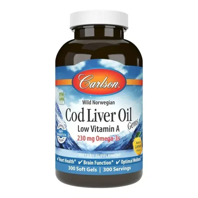 Жирні кислоти Carlson Labs Cod Liver Oil Gems Low Vitamin A, 300 капсул