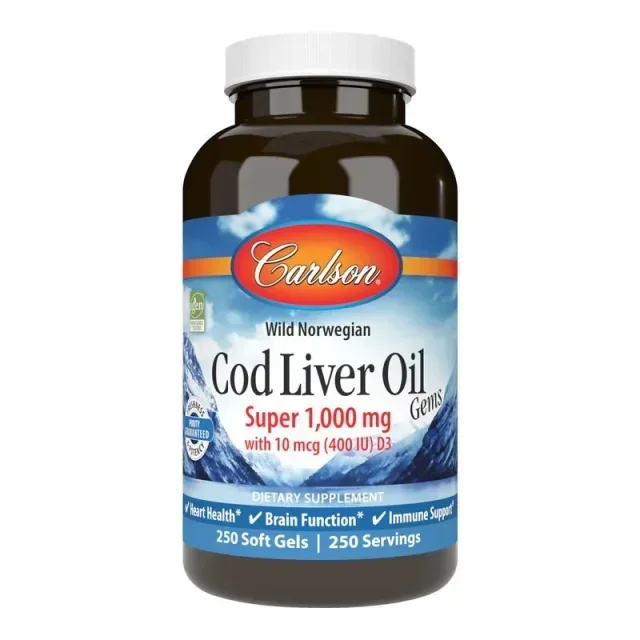 Жирні кислоти Carlson Labs Cod Liver Oil Gems Super 1000 mg, 250 капсул