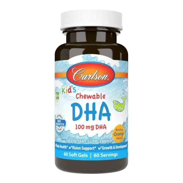 Жирні кислоти Carlson Labs Kid's Chewable DHA, 60 капсул, Апельсин