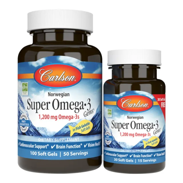 Жирные кислоты Carlson Labs Super Omega-3 Gems 1200 mg Norwegian, 100+30 рыбных капсул