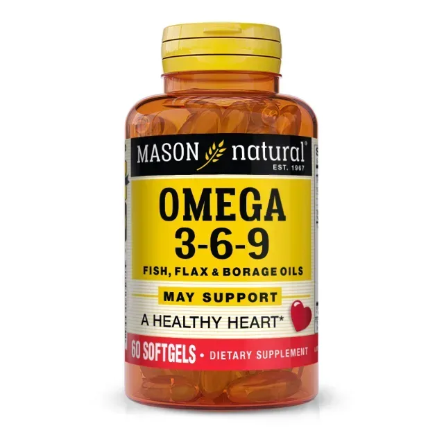 Жирні кислоти Mason Natural Omega 3-6-9 1200 mg Fish, Flax & Borage Oils, 60 капсул