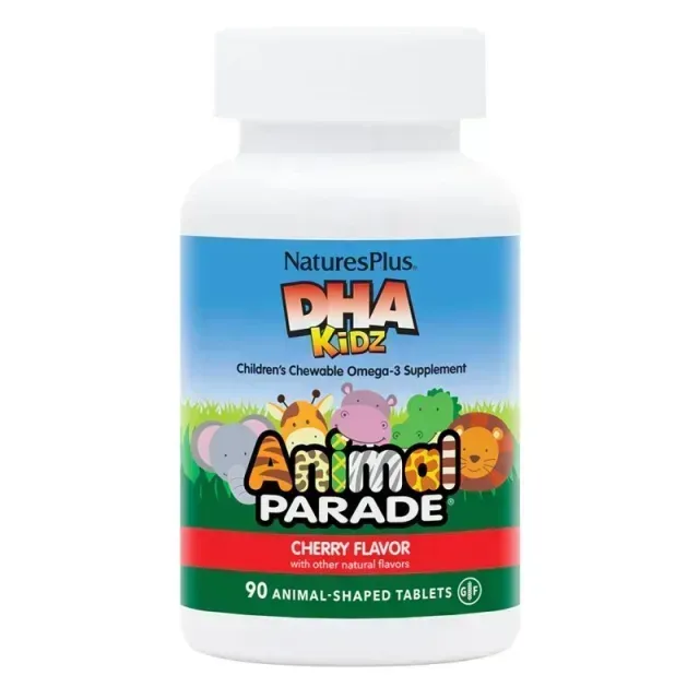 Жирні кислоти Natures Plus Animal Parade DHA Kidz Children’s Chewables, 90 жувальних таблеток - Вишня