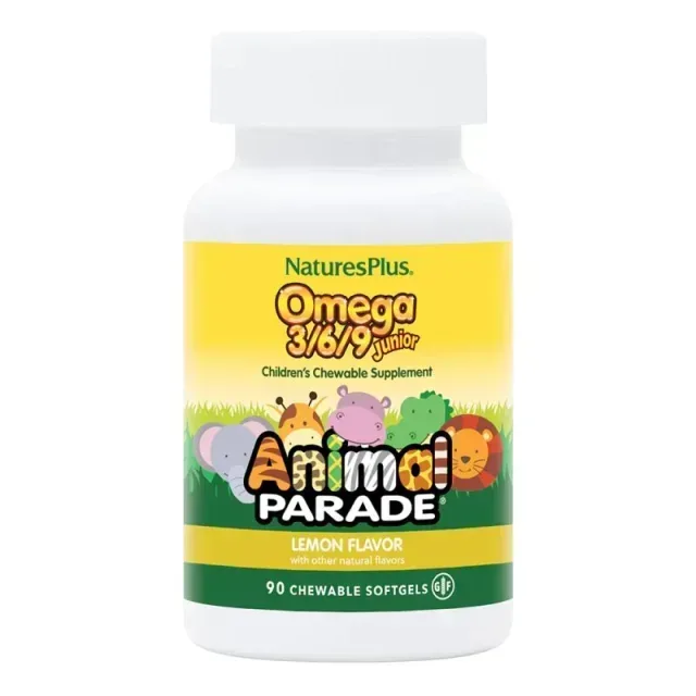 Жирні кислоти Natures Plus Animal Parade Omega 3/6/9 Junior Softgels, 90 капсул - Лимон