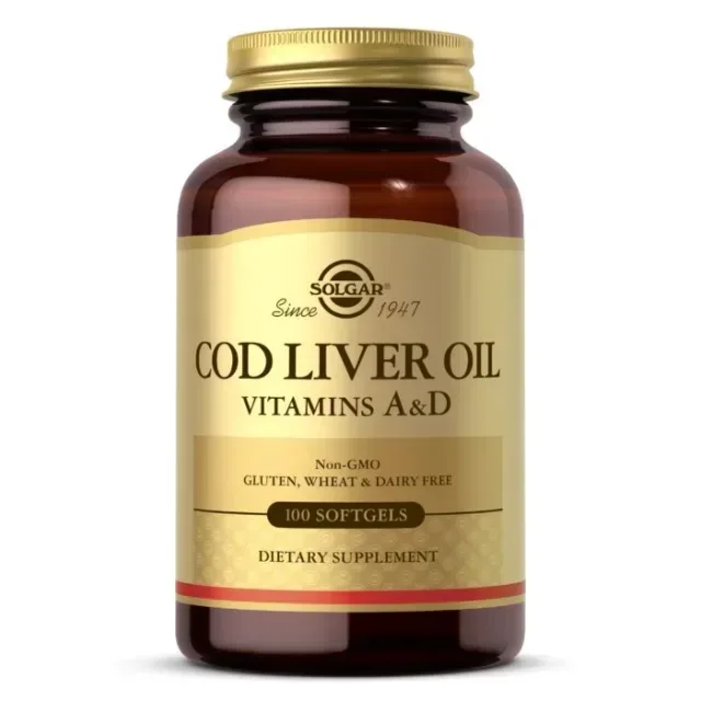 Жирні кислоти Solgar Cod Liver Oil Vitamin A & D, 100 капсул